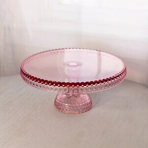 Vintage Large LE Smith Glass Pink Hobnail Cake Stand